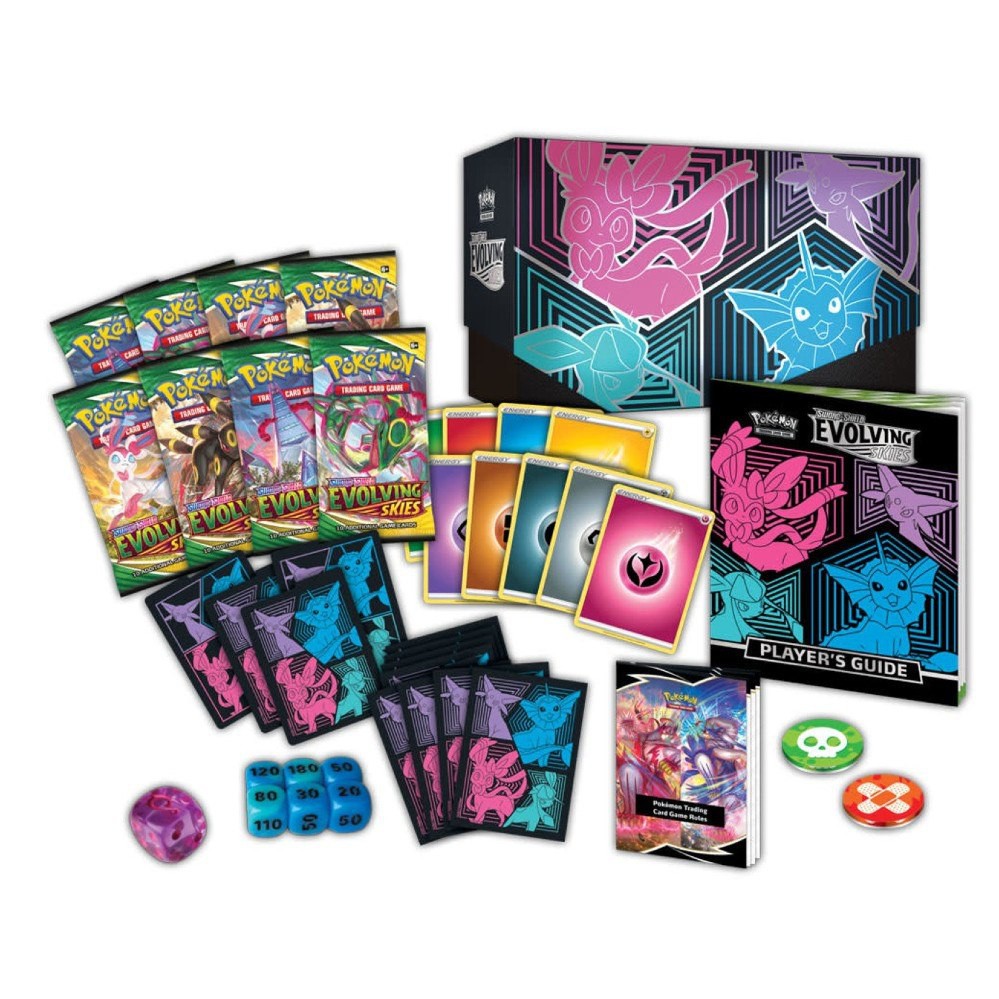 Hộp bài Pokemon TCG (ETB) Elite Trainer Box Evolving Skies Leafeon Flareon (xanh lá cam) / Sylveon Vaporeon (hồng xanh)