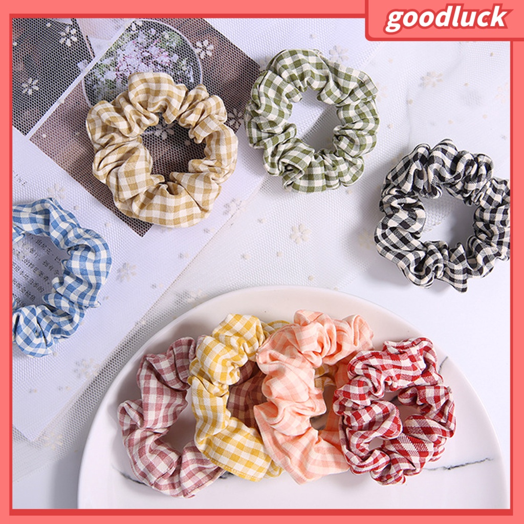 Dây buộc tóc co giãn họa tiết sọc caro phong cách Hàn Quốc xinh xắn cho nữ