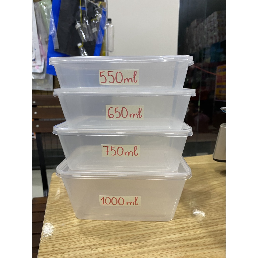 Hộp nhựa thực phẩm, quay được lò vi sóng (10 hộp/lốc kèm nắp) | Microwave plastic tupperware bowls (10 pcs/set with lid)