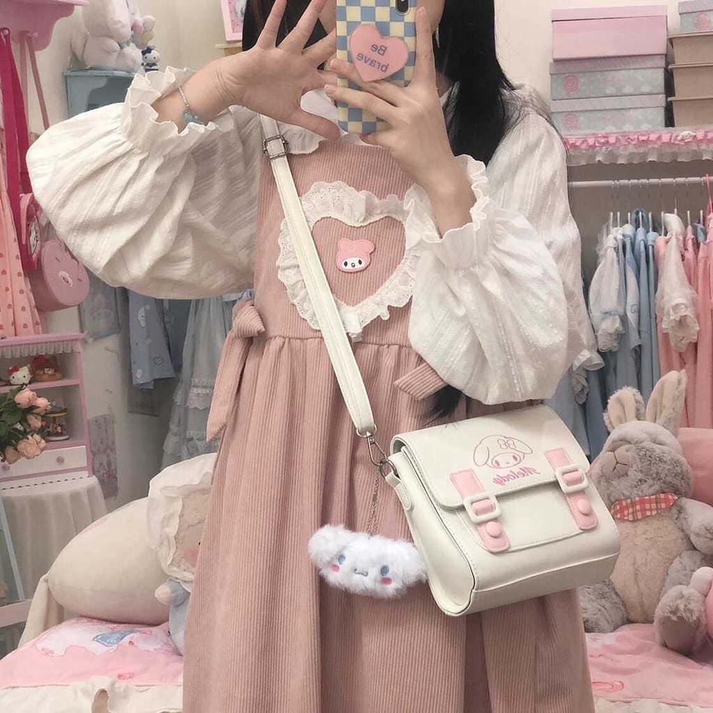 Túi Xách Da PU Dáng Vuông In Hình Sanrio Cinnamoroll Kuromi Melody Dễ Thương