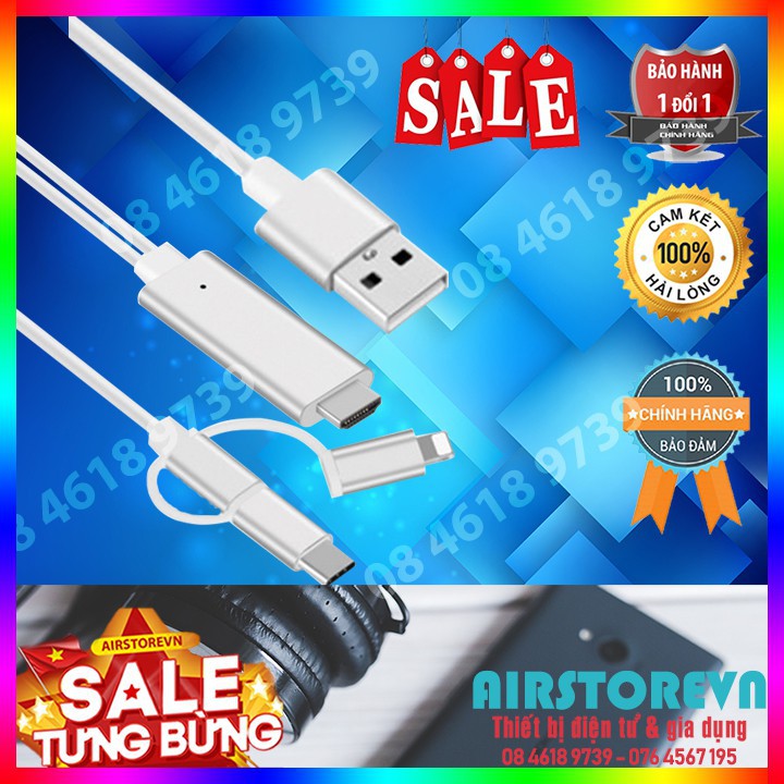 Cáp chuyển HDMI qua USB đa năng (TypeC, Iphone, Android)- Bảo hành 1 đổi 1