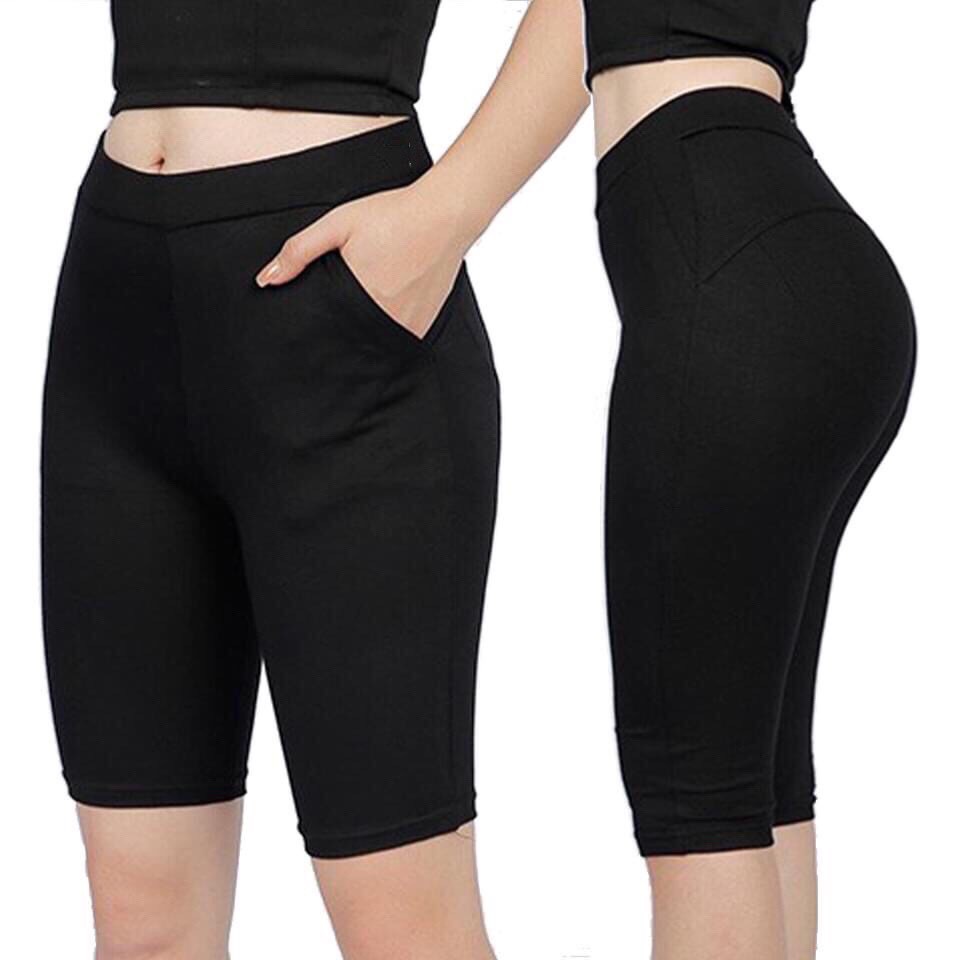 Quần legging nữ nâng mông lưng cạp cao vải thun dày dặn đùi ngố lửng ôm body bó mặc nhà tập gym | BigBuy360 - bigbuy360.vn