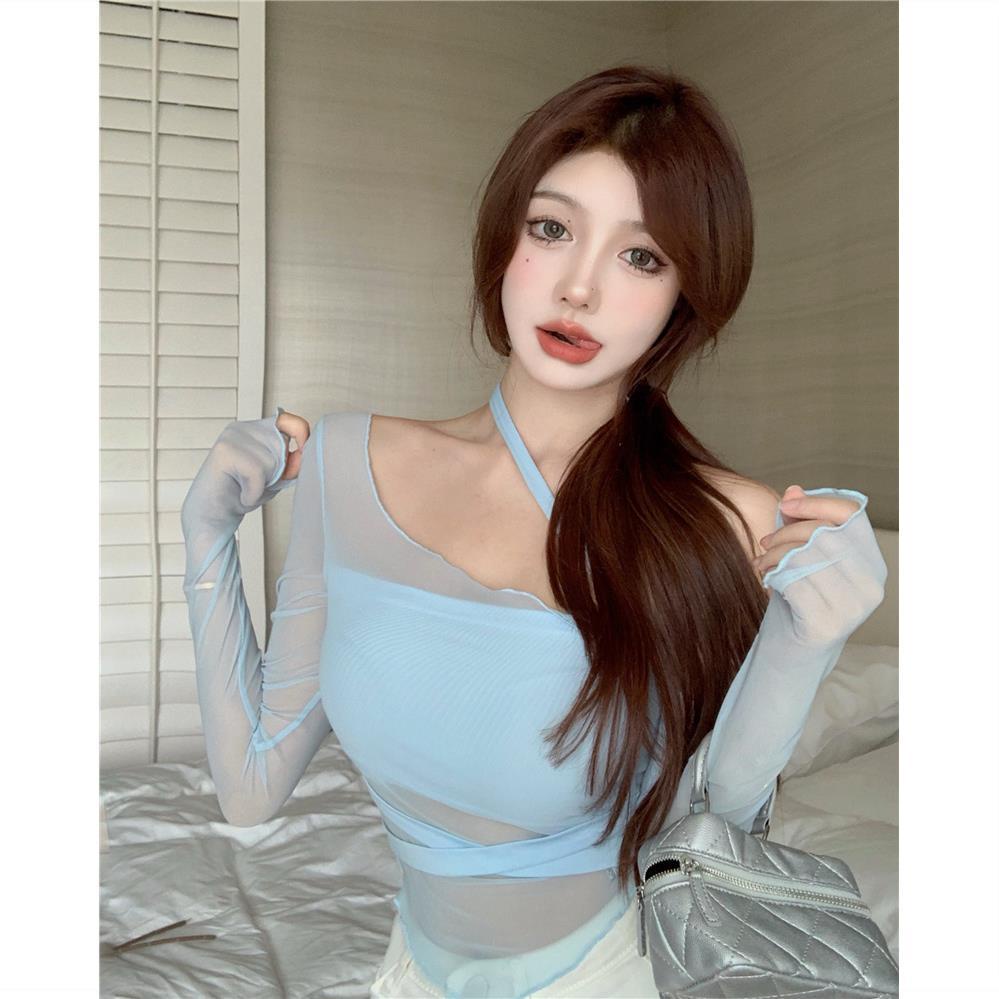 Áo Thun Mỏng Tay Dài Dáng Ôm Phối Ren Lưới Thời Trang Mùa Hè Hàng Mới Dành Cho Bạn Nữ