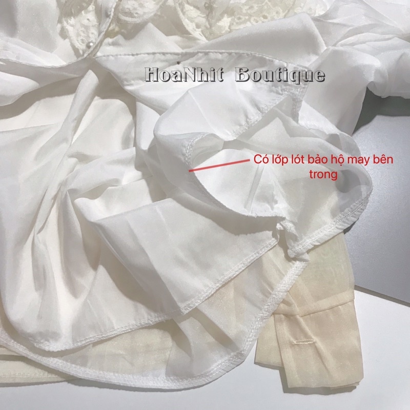 Áo Sơ Mi Nữ  Áo Tơ Cúc Ngọc Mềm Mịn 2 Lớp Phối Bèo Ren Ngực
