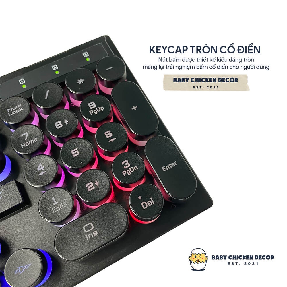 Bàn phím giả cơ kèm chuột gaming T-WOLF 270, bàn phím máy tính và chuột gaming có đèn LED - BABY CHICKEN DECOR