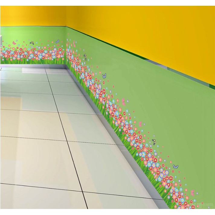 Decal trang trí chân tường hoa li ti