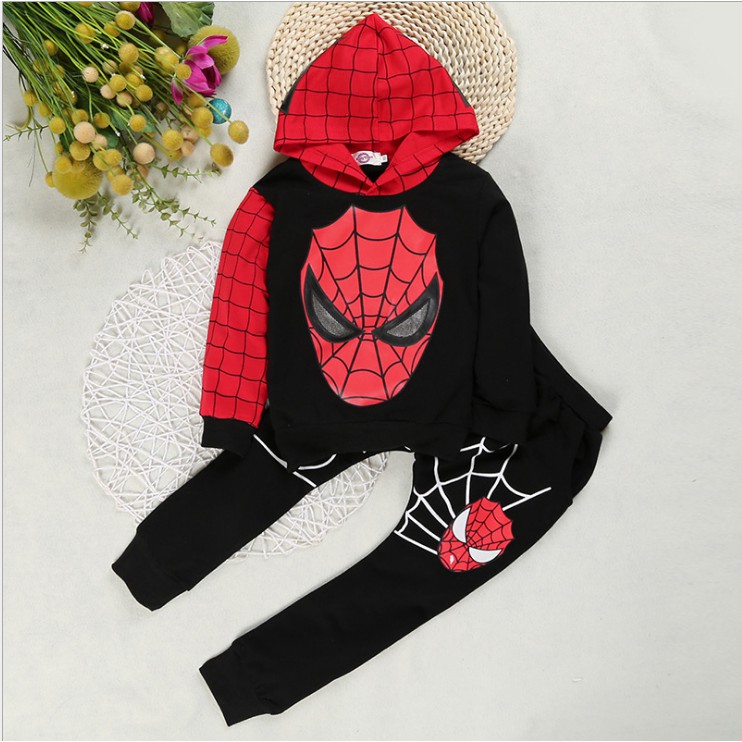 Bộ áo thun tay dài + quần dài họa tiết người nhện cá tính cho bé trai