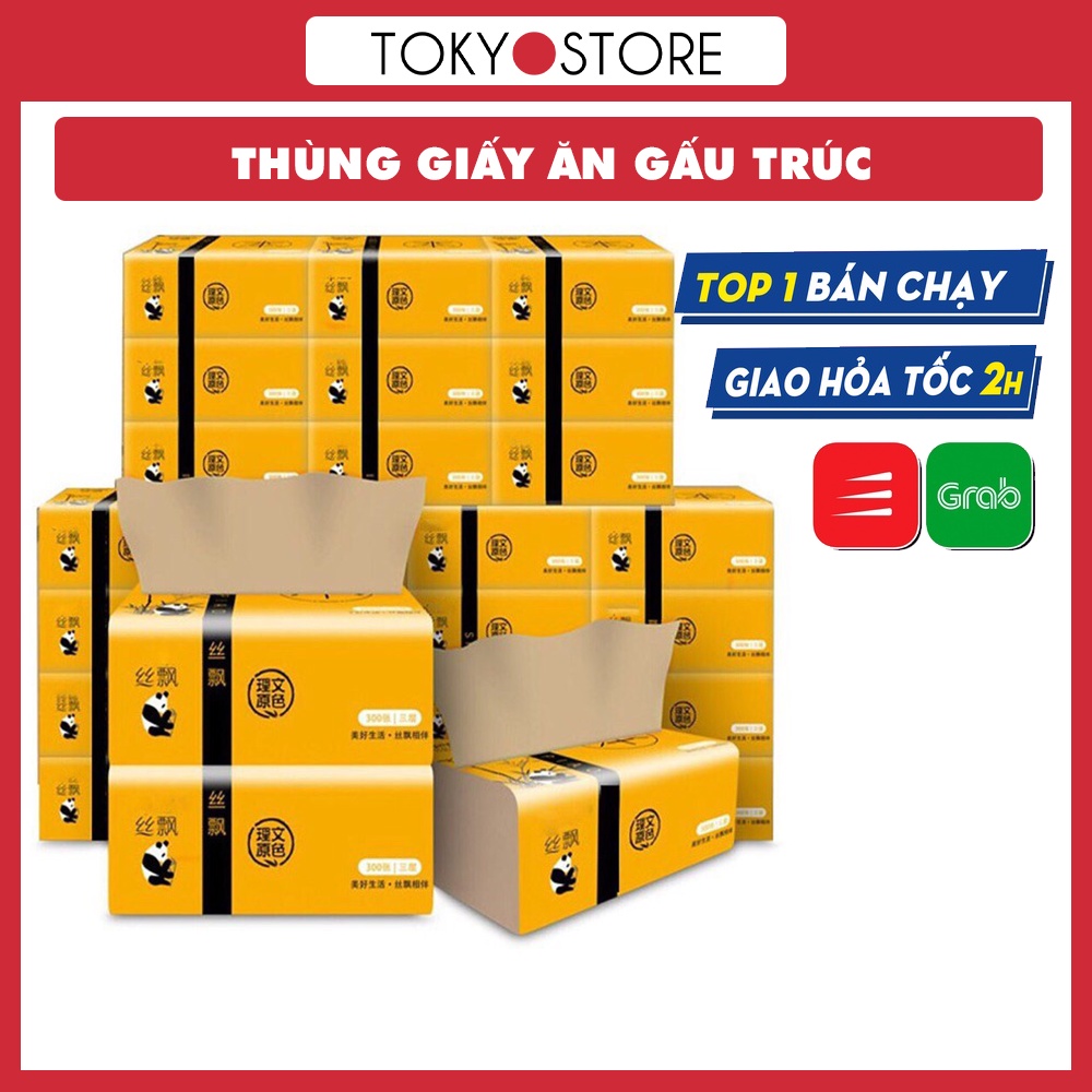 Giấy ăn Gấu Trúc thùng 30 gói nội địa trung Hoàn toàn từ bột nguyên sinh, không tẩy trắng an toàn cho da