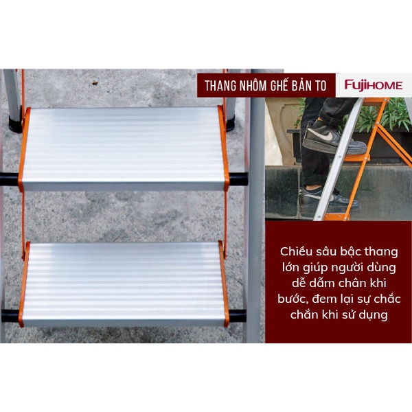 Thang nhôm ghế 4 bậc gấp gọn bản to nhập khẩu FUJIHOME SL-304- Thang chữ A gia đình đa năng rút gọn