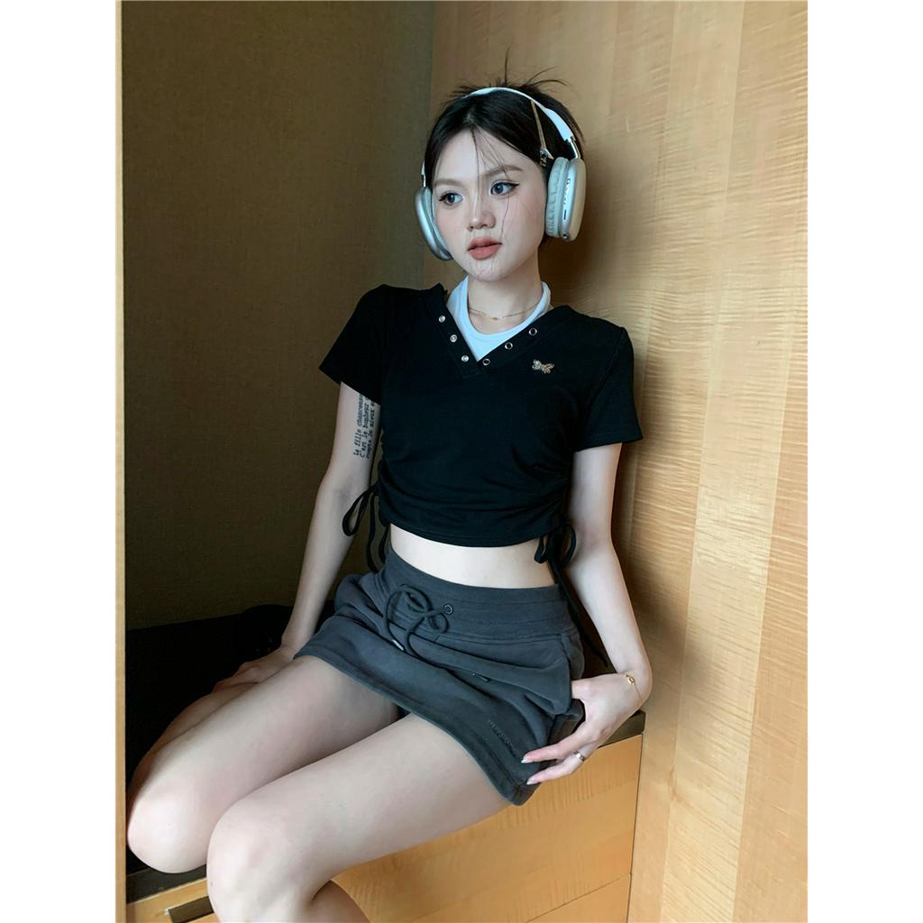 「 WELOVE1 」Áo Croptop Tay Ngắn Dáng Ôm Thời Trang Mùa Hè Quyến Rũ Cho Nữ