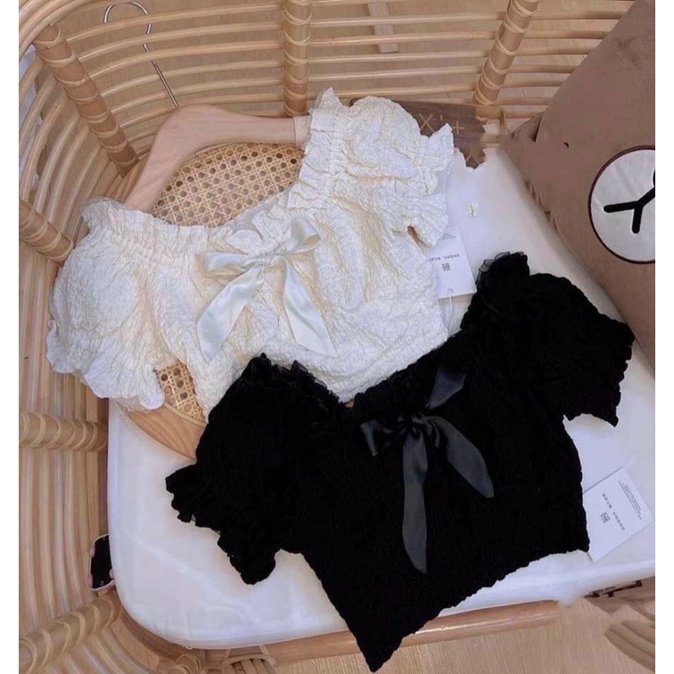 Áo nơ ngực tay bèo chất vải xốp ( kèm ảnh thật)