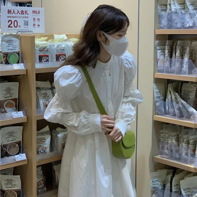 Đầm sơ mi tay dài dáng chữ A chiết eo kiểu Hàn Quốc thời trang mùa thu mới