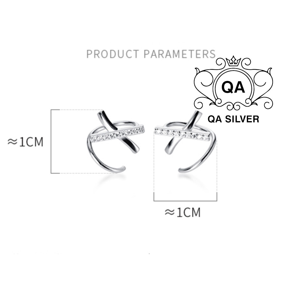 Khuyên tai bạc cuộn chữ X đính đá bông tai xoắn kẹp vành chéo S925 HELIX Silver Earrings QA SILVER EA200608