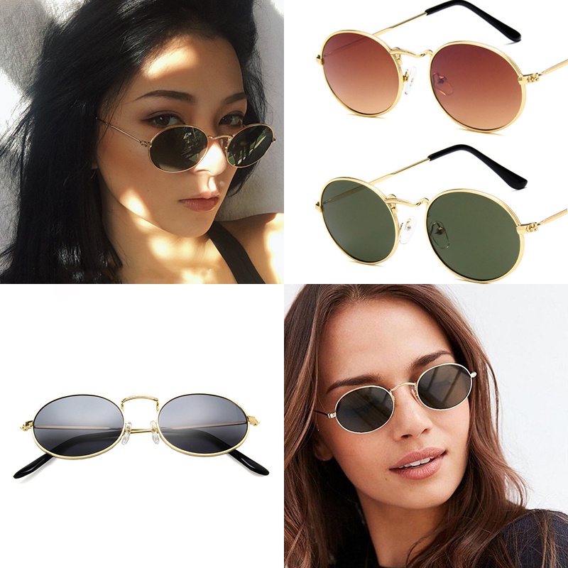 Kính Mát Hình Oval Gọng Kim Loại Chống Tia UV400 Thời Trang Cho Nam Nữ