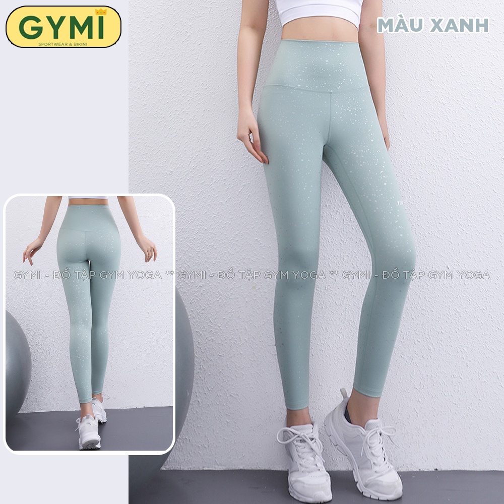 Quần tập gym yoga nữ GYMI QD47 dáng leggging kèm hoạ tiết nhũ thể thao chất vải thu poly lạnh cao cấp