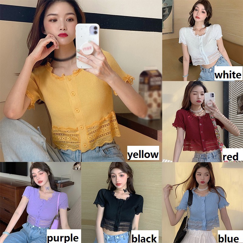 Áo Thun Nữ Tay Ngắn Cổ Tròn Phối Nút Thời Trang