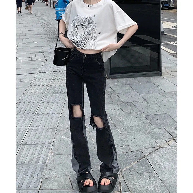 JSC Quần Jeans Lưng Cao Thiết Kế Xẻ Rách Phong Cách Đường Phố Mới