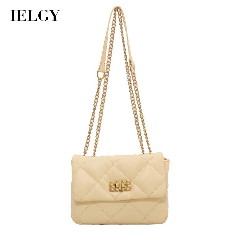 Túi đeo vai IELGY dây xích kim loại họa tiết hình thoi thời trang dành cho nữ