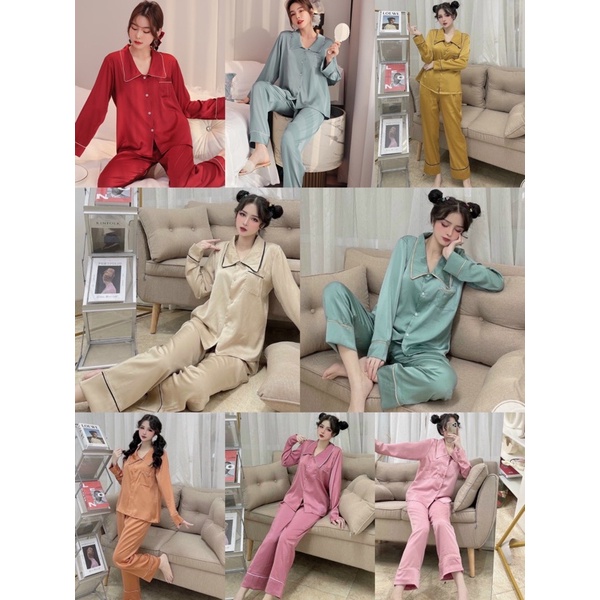 Bộ pijama mẫu trơn hàng thiết kế cao cấp - Bộ lụa mặc nhà dài tay | BigBuy360 - bigbuy360.vn