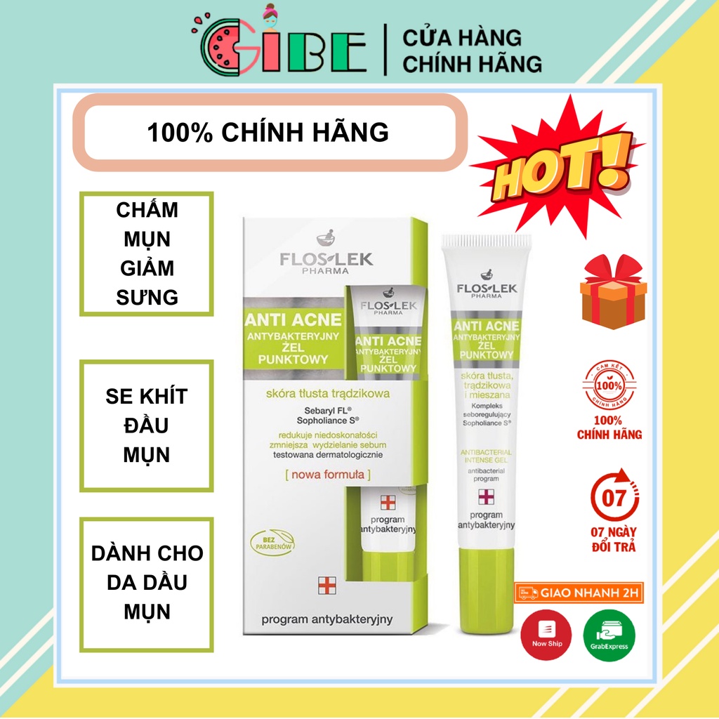 Gel chấm mụn Floslek Antibacterial Intense Gel - Giảm Sưng Mụn, Giảm Thâm 20ml