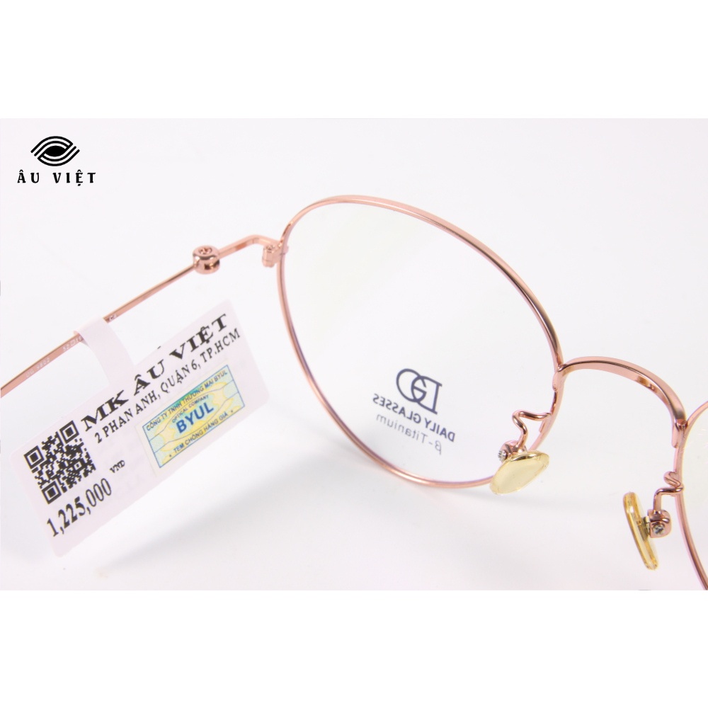 Gọng kính nam nữ kim loại titanium dáng tròn Daily Glasses DGA-9802 màu vàng hồng Full box