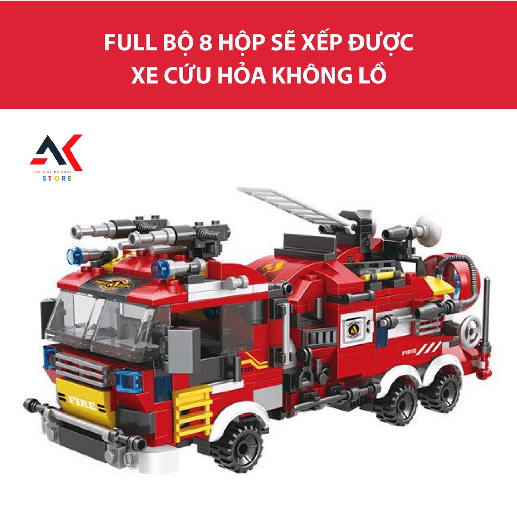 [HOT] Đồ Chơi Lắp Ráp Mô Hình Đội Xe Cứu Hỏa Thành Phố 8 Trong 1 Thông Minh Cho Bé 800++PCS