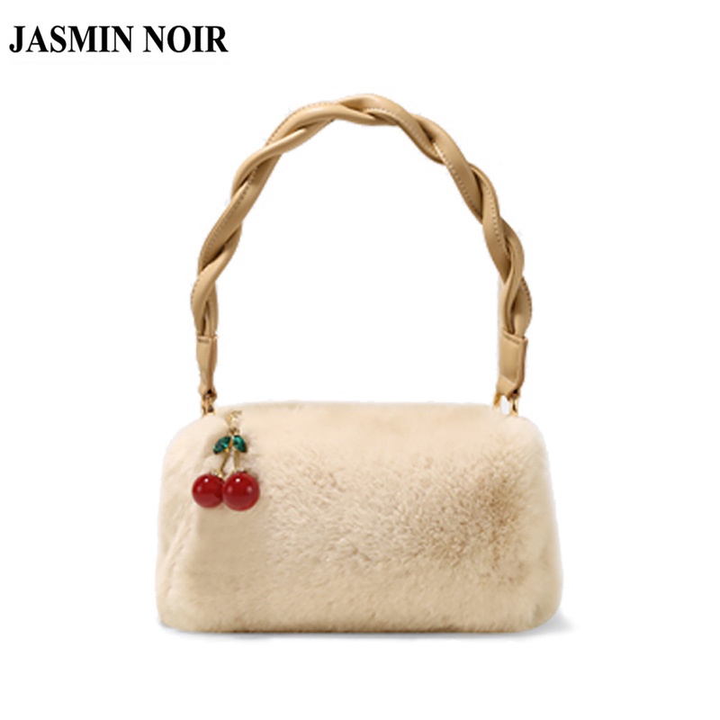 Túi xách tay JASMIN NOIR vải lông xù dáng vuông nhỏ thời trang dành cho nữ