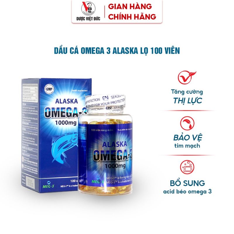 Lọ 100 viên dầu cá ALASKA OMEGA-3 1000mg bổ sung acid béo Omega3 tăng cường thị lực