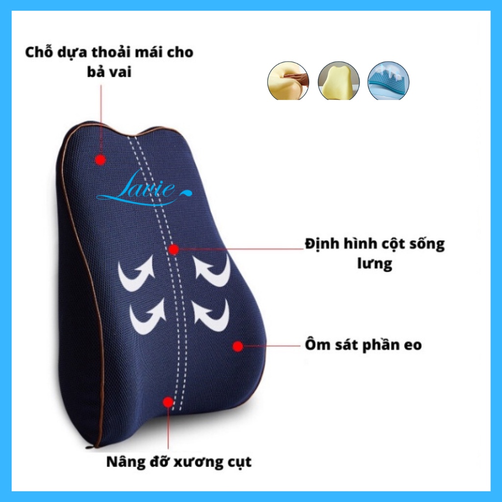Gối tựa lưng ghế văn phòng , ghế ô tô bằng cao su non cao cấp vỏ lưới có viền và đai cài