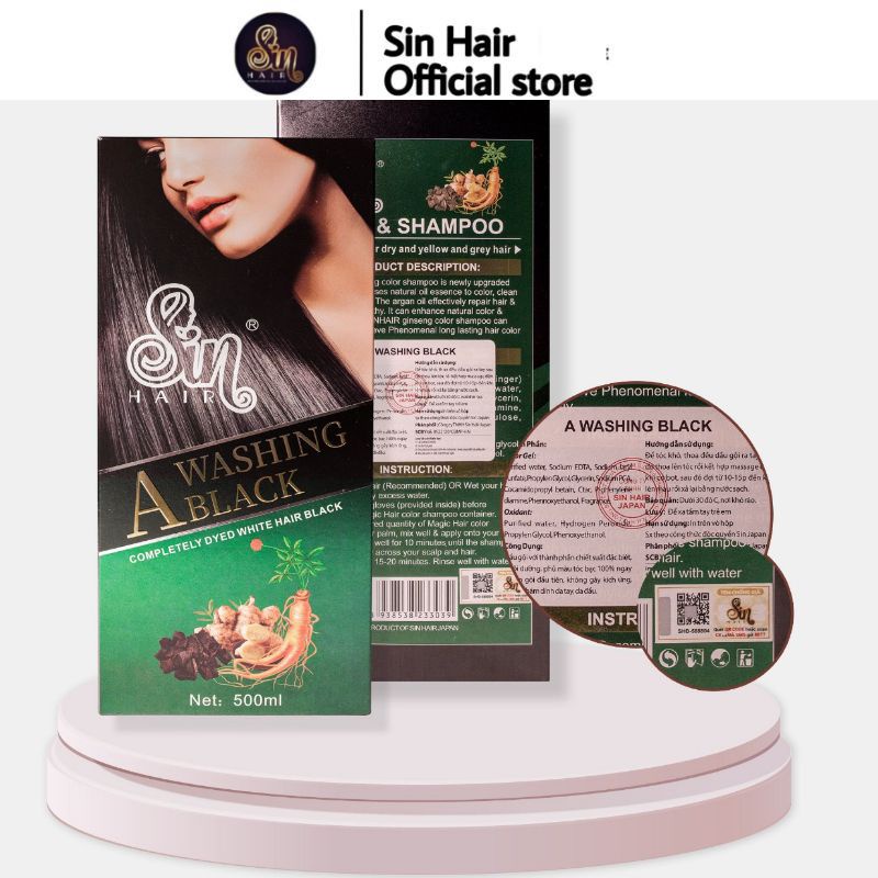 Combo 5 chai dầu gội phủ bạc Sin Hair màu đen số 1 Nhật Bản 500ml, phủ đen tóc tự nhiên nhân sâm, chống rụng tóc