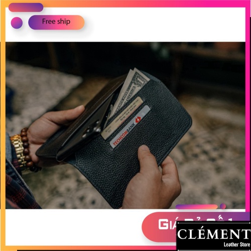 Ví điện thoại da cao cấp, bóp ví nam da bò thật Clément – CM017 – BH 12 tháng - Fullbox