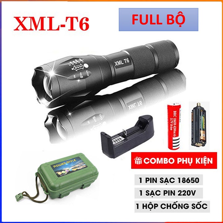 Đèn pin cầm tay 3 chế độ sáng có thể zoom XML-T6