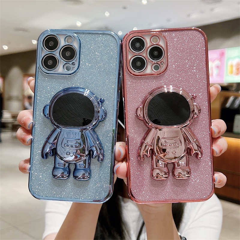 Ốp Điện Thoại Dẻo Họa Tiết Phi Hành Gia Kèm Giá Đỡ Linh Hoạt Chống Rơi Cho iPhone 13 12 11 Pro Max XS Max XR X