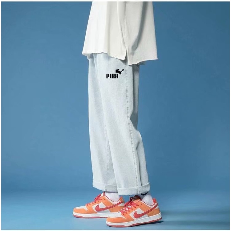 Quần Jean Dài Oversize In Chữ Phong Cách Nhật Bản Thời Trang Cho Nam Size S-3XL