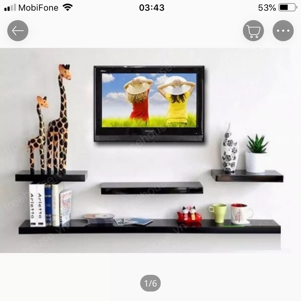 Bộ kệ 4 thanh treo tường trang trí kệ TV - gỗ thông tự nhiên