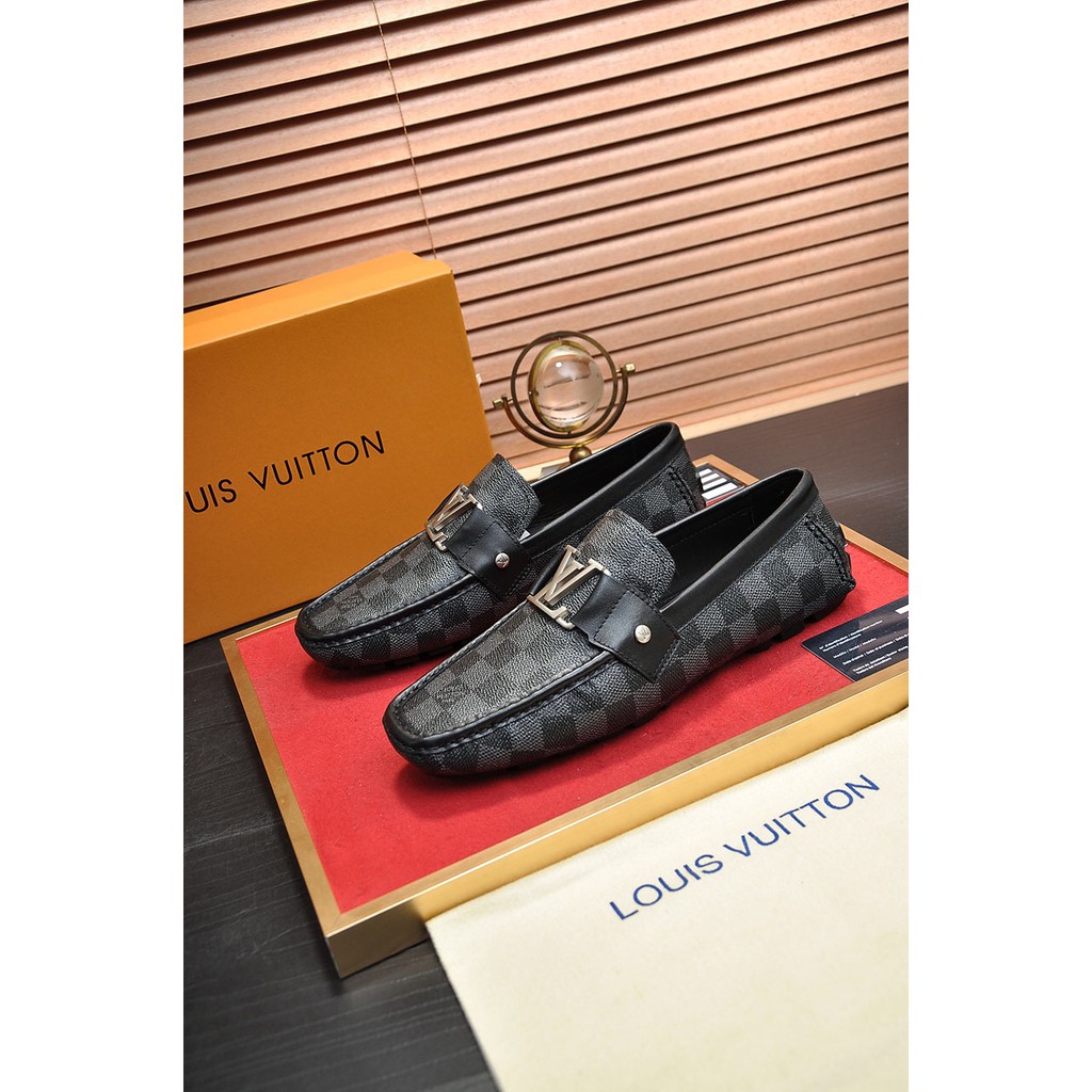 Giày lười nam da thật Louis Vuitton LV thiết kế mặt da caro bắt mắt, lịch lãm