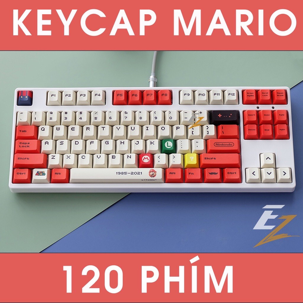 Keycap Cho Bàn Phím Cơ Retro Mario Thick PBT, In Dyesub 128 Phím Cherry Profile Của EZ
