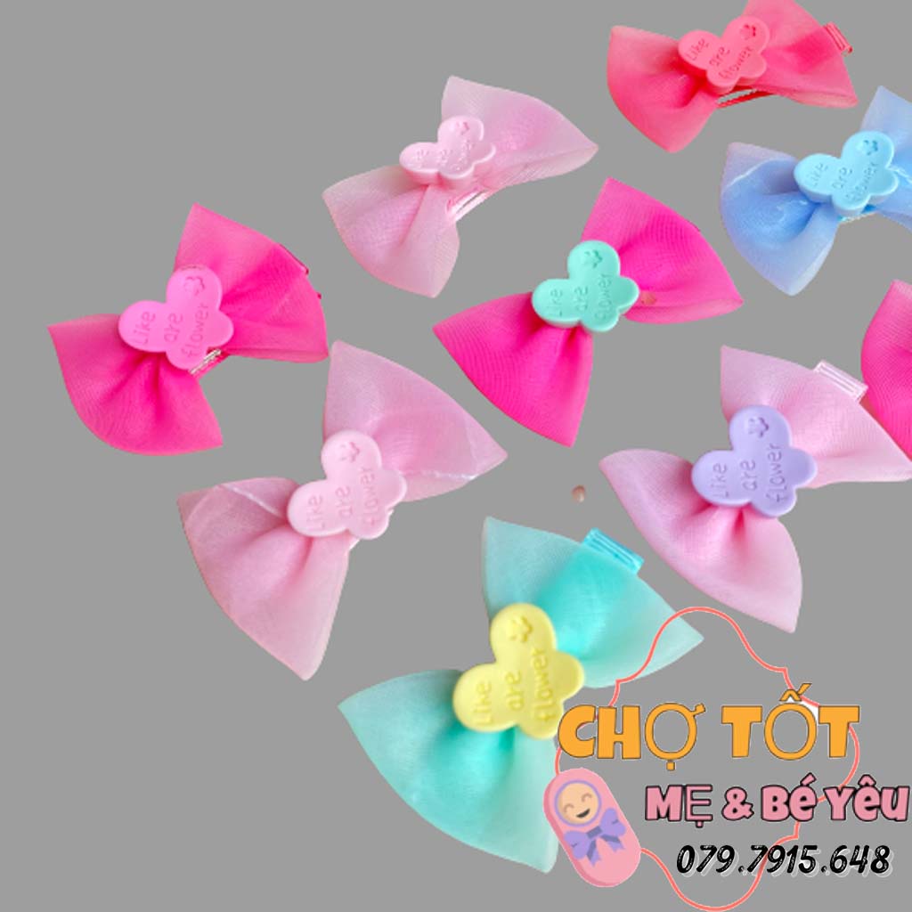 Kẹp tóc nơ bằng voan, vải caro mềm thời trang xinh xắn cho bé gái