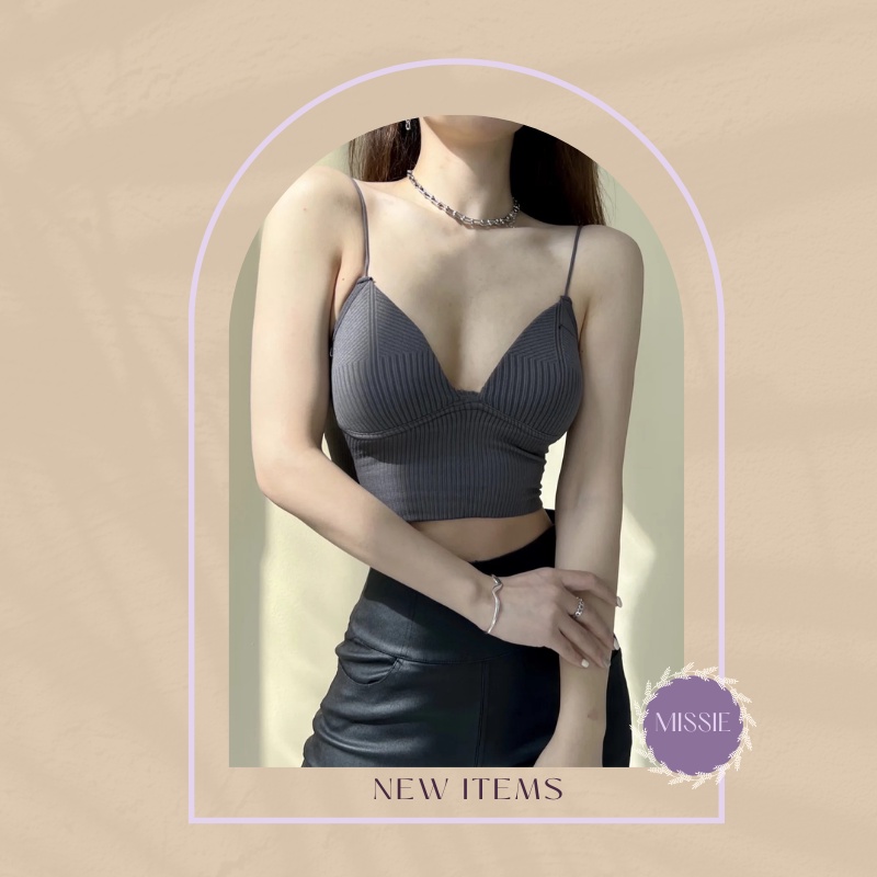 Áo 2 dây dáng Croptop Freesize bra thun tăm mùa hè, có mút độn ngực tạo khe Sexy quyến rũ Missie MS02