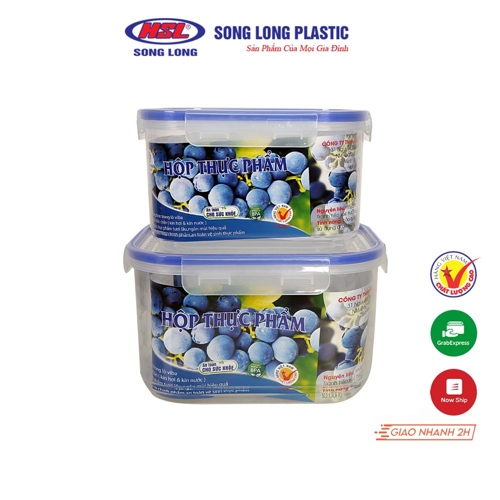 Hộp đựng thực phẩm 1220ml, 850ml, 450ml, 300ml Song Long Plastic Four Lock nhựa có nắp đậy ( 6532:3-2-1-6530-1)