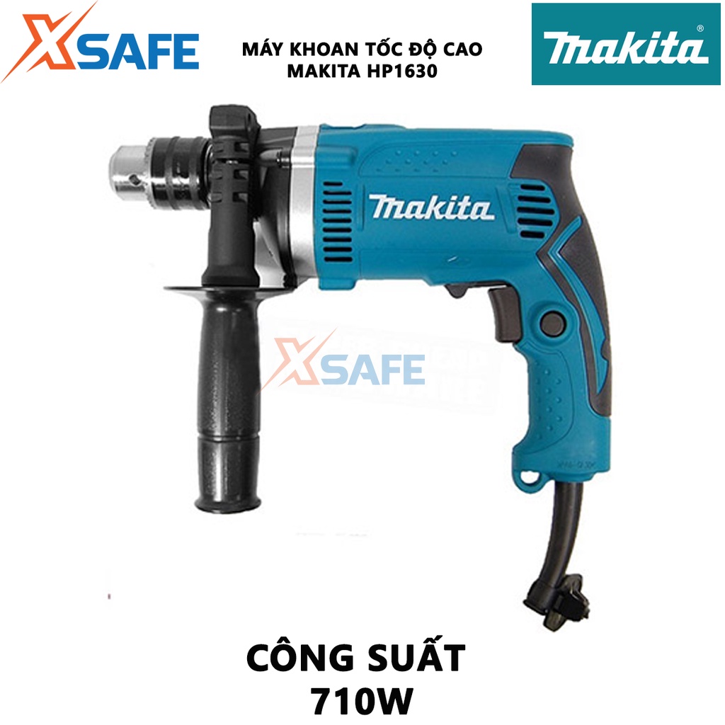 Máy khoan búa điện cầm tay MAKITA HP1630 710W, tốc độ không tải 3200v/p, khoan tường(16mm), gỗ(30mm), thép(13mm) - xsafe