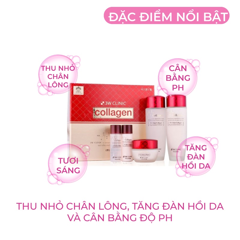 [Mã BMBAU50 giảm 7% đơn 99K] Bộ dưỡng trắng da săn chắc dưỡng ẩm chống lão hóa chiết xuất từ Collagen 3W CLINIC Hàn Quốc