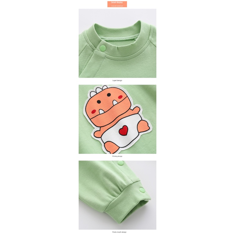 Bộ Áo Liền Quần Cotton Tay Dài In Hình Khủng Long Hoạt Hình One Piece Dễ Thương Cho Bé 0-18 Tháng Tuổi