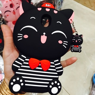 Ốp lưng nhựa dẻo hình mèo đen mặc áo kẻ sọc màu đen samsung j7 pro