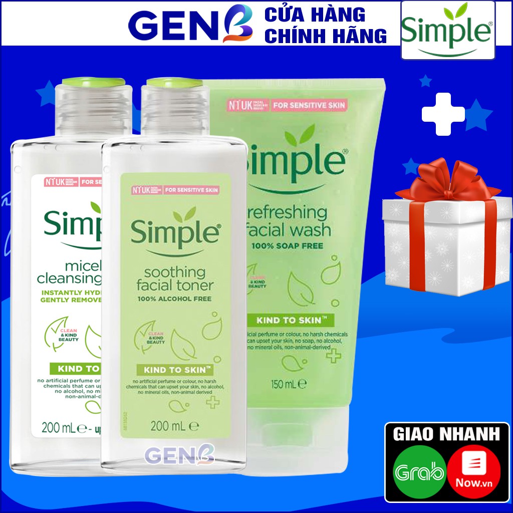 Combo SIMPLE Chăm Sóc Da Tẩy Trang Sữa Rửa Mặt Nước Hoa Hồng Srm Chính Hãng Dưỡng Ẩm Cân Bằng Da Nhạy Cảm Mỹ Phẩm GENB