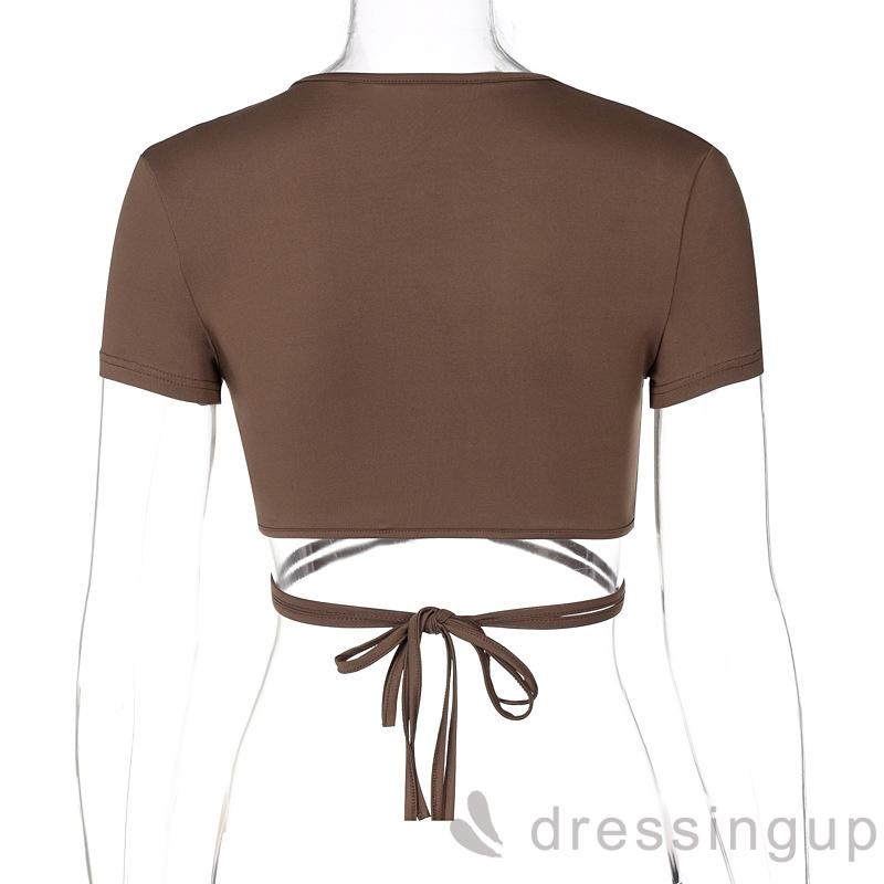 Áo Ngắn Tay Cổ Khoét Sâu Màu Sắc Trơn Thời Trang Cho Nữ