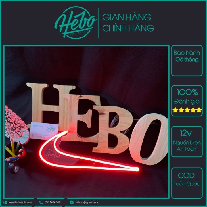 Đèn Led neon cho hình logo Nike | Decor phòng ngủ | Đèn ngủ để bàn | Quà Tặng Cực Chất - HEBO Art Lighting