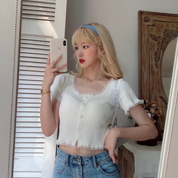Áo croptop ôm Maoshop len tăm ngắn tay kiểu ulzzang Hàn Quốc - C37