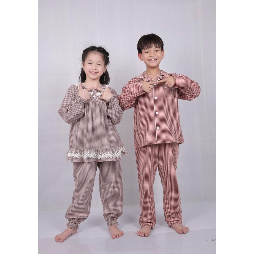 Bộ Pijama thu đông Beemo kẻ caro