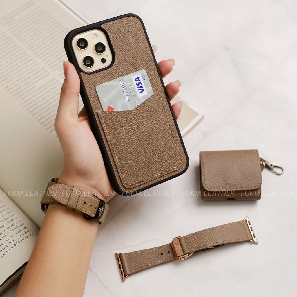 Ốp da thủ công Epsom khe thẻ viền đen màu 12-16 cho iPhone 14/14Pro/14Promax/13/13Pro/13Promax/12promax ODTC110